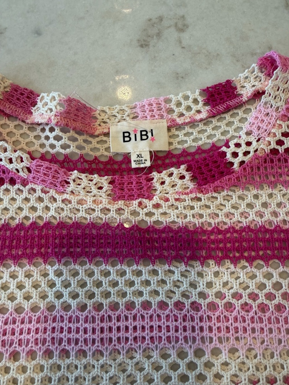 BIBI Pink and Cream Striped Crochet Open-Knit Top!!! XL - Picture 5 of 6